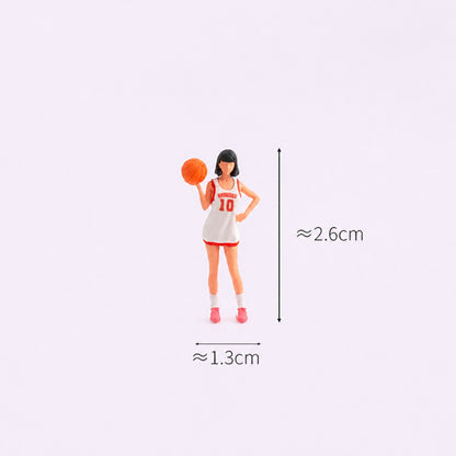 1:64 Basketball Arcade Miniature Diorama Series - Standing Woman in White Basketball Uniform Holding a Basketball Figure