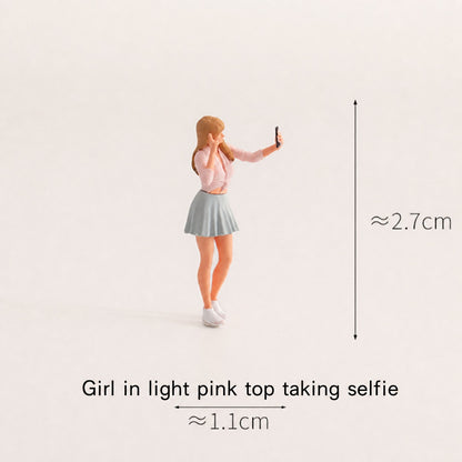 1:64 Photo Session Miniature Figure Series - Woman in Light Pink Top Taking a Selfie Figure