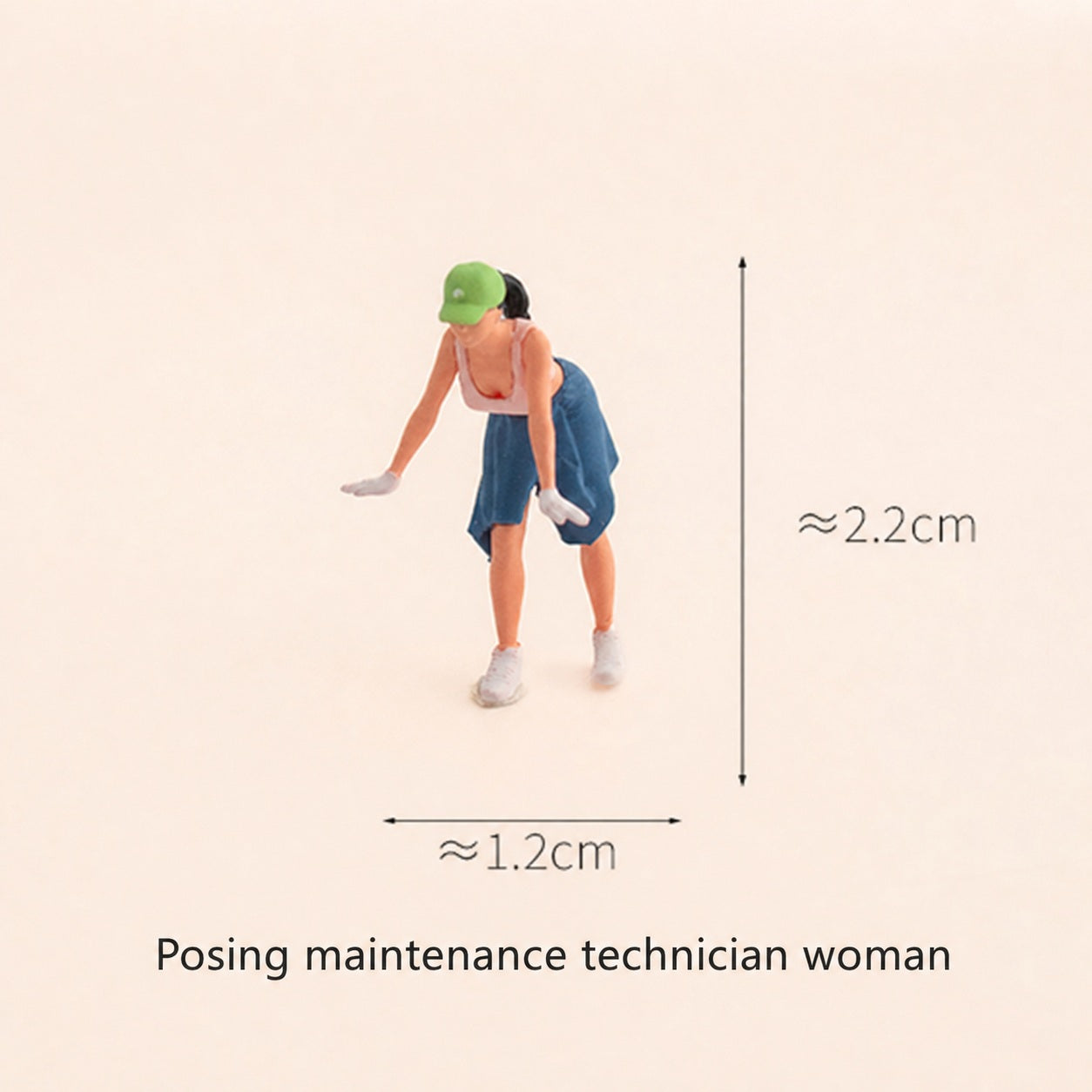 1:64 Repair Technicians Miniature Figure Series - Female Repair Technician Bracing and Leaning Forward to Inspect Figure
