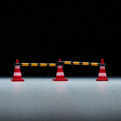 1:64 Traffic Control & Street Miniature Prop Series A - Three Traffic Cones & Two Cone Connector Bars Prop Set