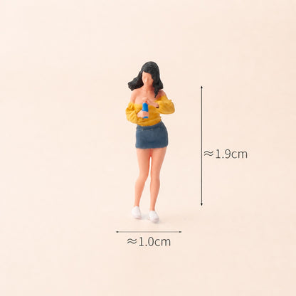 1:64 Standing Outdoor BBQ & Picnic Scene Miniature Diorama Series - Woman in Yellow Top Drinking a Beverage Figure