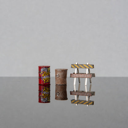 1:64 American Street Scene Miniature Diorama Series - Street Trash Bin, Fuel Drum & Sign Prop Set