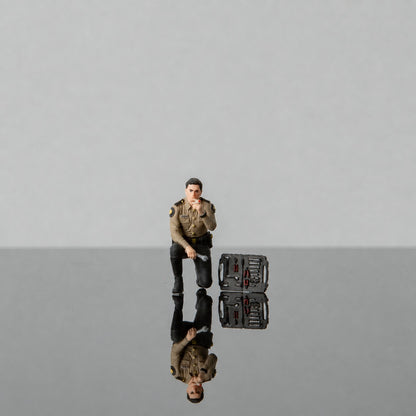 1:64 Florida Highway Patrol (FHP) S2 Motorcycle Unit Miniature Diorama Series - FHP S2 Motorcycle Officer Repairing a Bike Figure with Toolbox